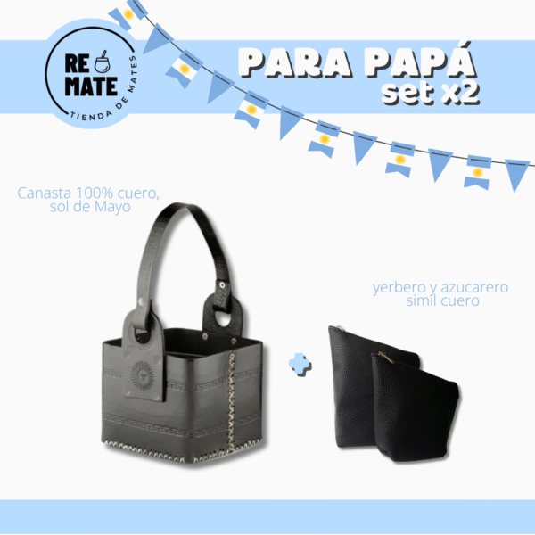 SET CANASTA 100% CUERO + YERBERO + AZUCARERO