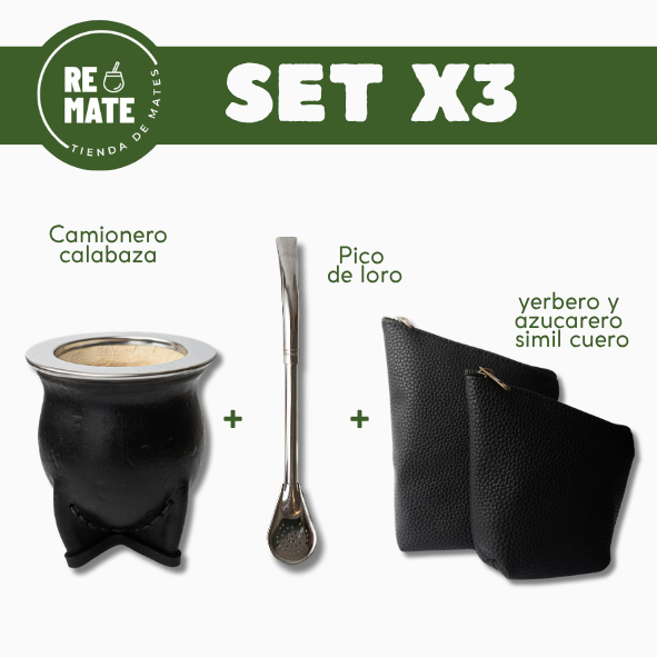 SET X3 CAMIONERO CALABAZA + BOMBILLA + YERBERO Y AZUCARERO