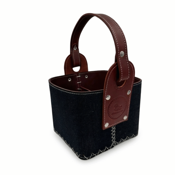 MATERA CANASTO 100% CUERO JEAN PARA 4 OBJETOS