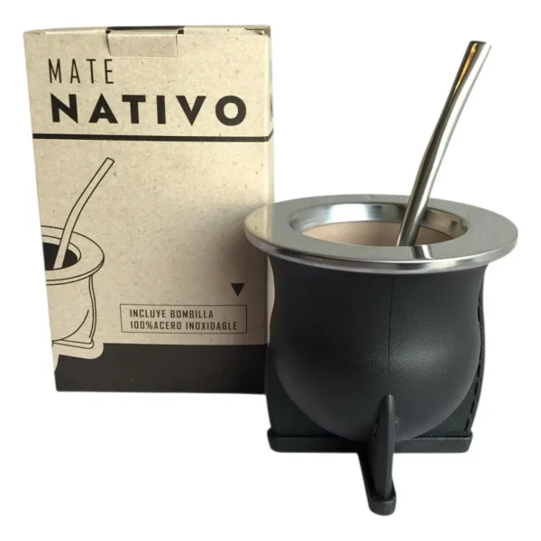 MATE NATIVO ACERO CON BOMBILLA SACA YERBA
